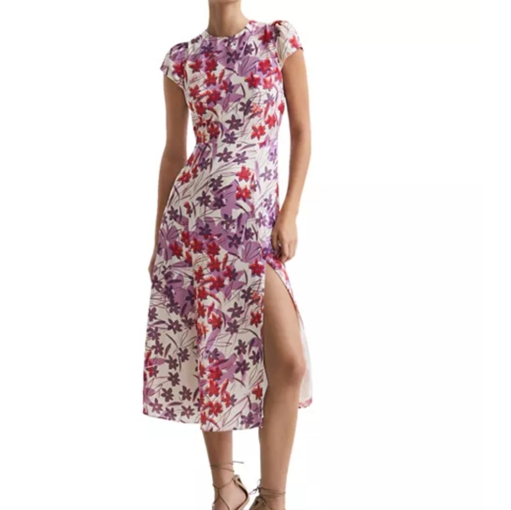 Reiss Women's Size 6 Livia Printed Cut Out midi Dress New with Tags